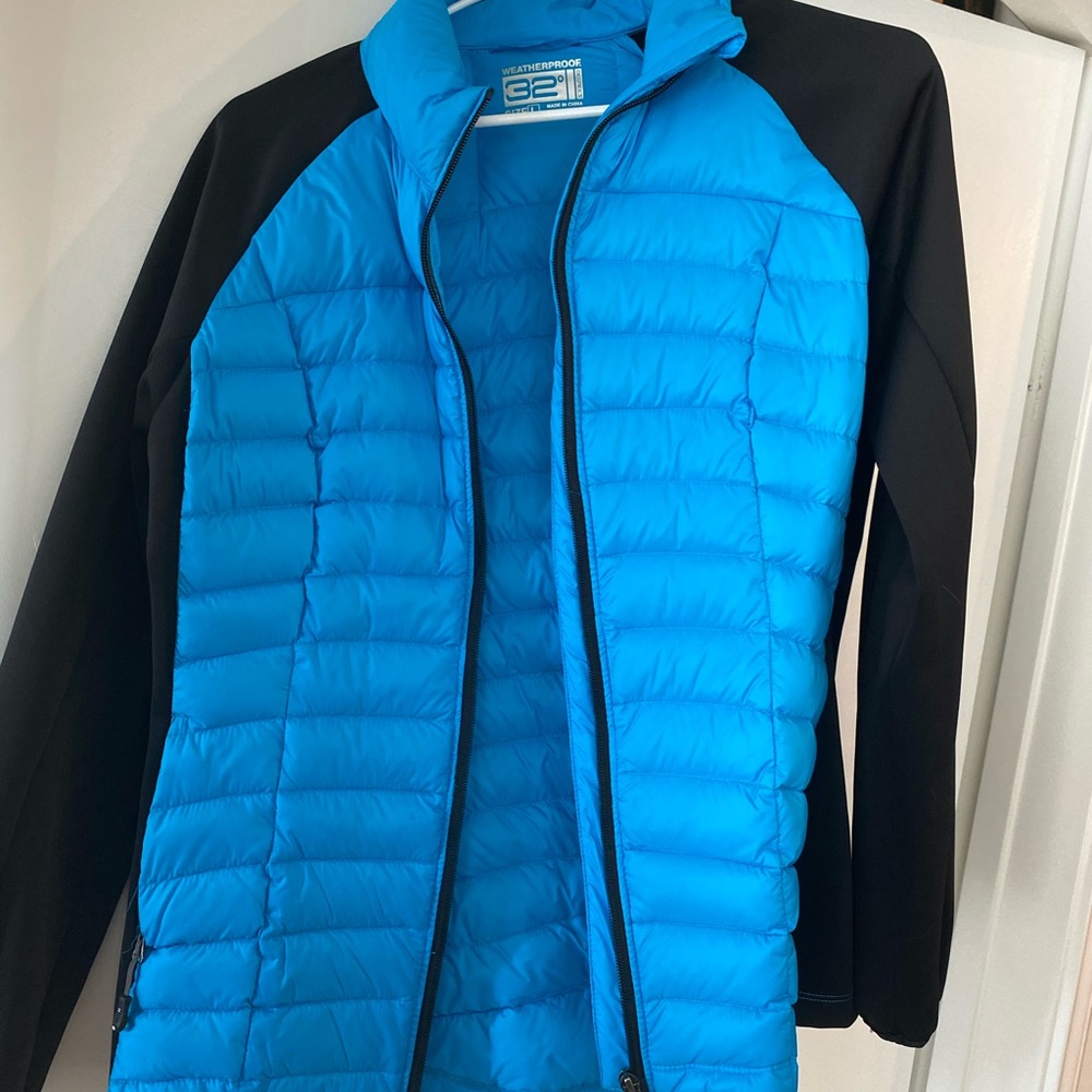 Blue and black puff weather proof sports jacket